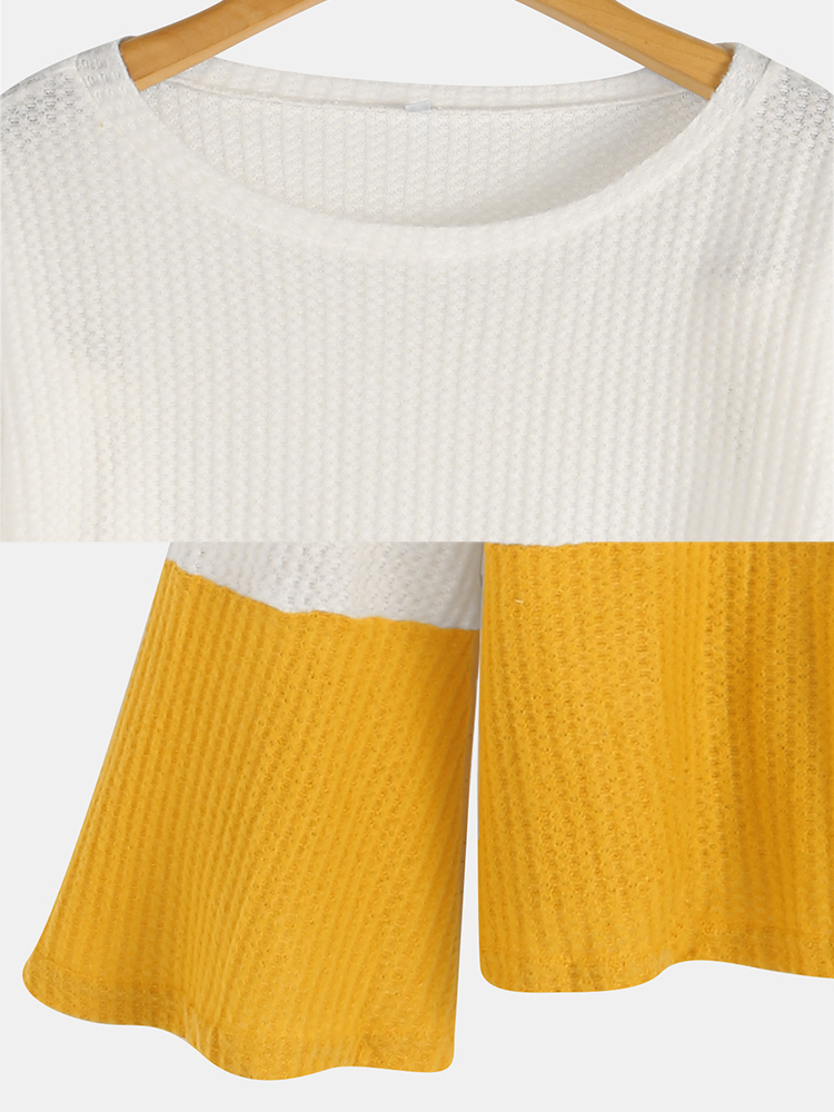 Plus Size Contrast Color One Shoulder Bell Sleeve Knit Sweaters Plus Size Contrast Color One Shoulder Bell Sleeve Knit Sweaters