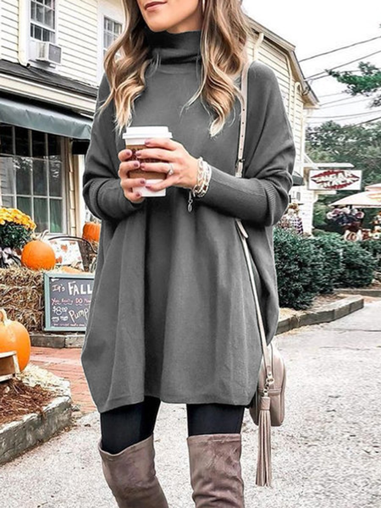 Plus Size Women Solid Color Turtleneck Bat Sleeve Knitted Sweaters Plus Size Women Solid Color Turtleneck Bat Sleeve Knitted Sweaters
