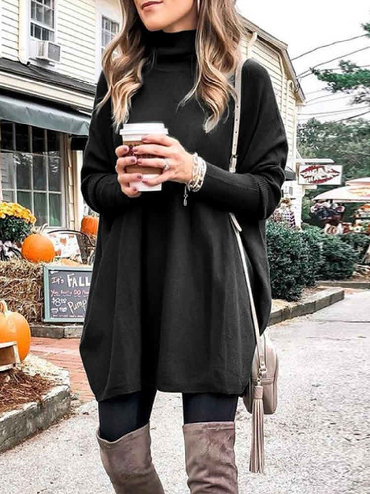 Plus Size Women Solid Color Turtleneck Bat Sleeve Knitted Sweaters Plus Size Women Solid Color Turtleneck Bat Sleeve Knitted Sweaters